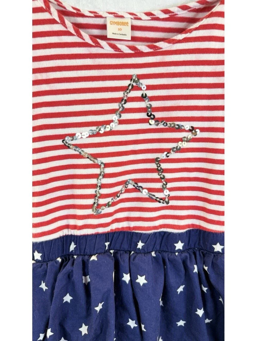 Gymboree Girls Red White Blue 4 Of July Cotton Lined Dress Sequin Stars Size 10